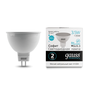 Лампа Gauss Elementary LED MR16 3,5W GU5.3 4100K Лампа Gauss Elementary LED MR16 3,5W GU5.3 4100K