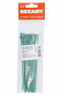 Хомут nylon 150 х 3.0 мм 25шт зеленый  REXANT