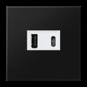 Зарядное устройство USB Jung, USB-A + USB-C, 3A, белая панель (Чёрный матовый)