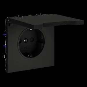 Розетка встраиваемая VOLTUM S70 с заземлением, защитными шторками и крышкой 16А, (черный матовый)