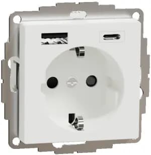 Розетка электрическая Merten со шторками с зарядным устройством USB-A+C (Активный белый)