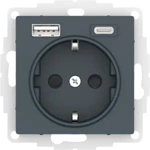 Розетка электрическая Schneider со шторками с зарядным устройством USB-A+C (Изумруд)