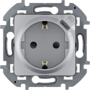 Розетка электрическая Legrand со шторками с зарядным устройством USB-C (Алюминий)
