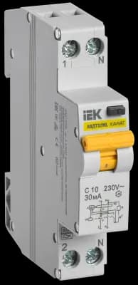 Дифференциальный автомат (АВДТ) IEK АВДТ32ML KARAT - 1P+N - 10A - A - 30mA - тип C - 6kA
