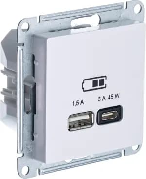 Зарядное устройство USB Schneider, USB-A 1.5A + USB-C 3A 45Вт, 2.25A (Жемчуг)
