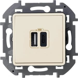 Зарядное устройство USB Legrand, USB-A + USB-C, 3A (Слоновая кость)