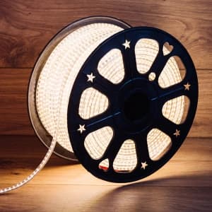 LED Лента 220В, 6x10.6мм, IP67, SMD 3014, 120 LED/м, Теплый белый, 100м