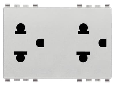 Две розетки SICURY 2P+T 16A USA+EU, серебро матовое