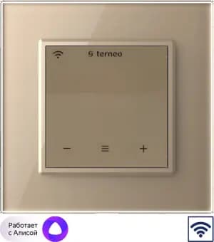 Wi-Fi Терморегулятор Terneo SX для рамки LIVOLO с сенсорным управлением, внешний датчик температуры, бежевый (механизм) / Рамка Livolo, 1 пост (Золотой)