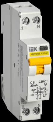 Дифференциальный автомат (АВДТ) IEK АВДТ32ML KARAT - 1P+N - 6A - AC - 30mA - тип C - 6kA
