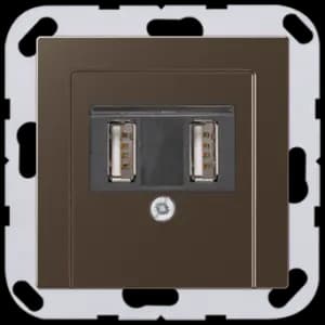 Зарядное устройство USB Jung, USB-A x 2, 2.1A, чёрная панель (Мокко)