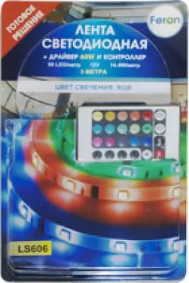 LS606 с ДРАЙВЕРОМ 60W 60SMD(5050)/m 14.4W/m 12V 3000*10*0,22mm (мультиколор)