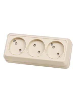 Розетка 3-х местная горизонтальная 2П открытой установки IP20 10A с з/ш сл. кость "Ладога" TDM