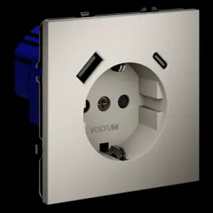Розетка встраиваемая VOLTUM S70 с заземлением и защитными шторками, 16А, с USB, A+С, (кашемир)