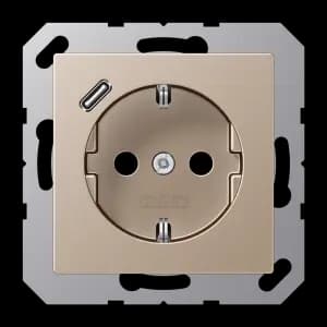 Розетка электрическая Jung с зарядным устройством USB-C (Шампань)