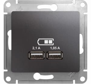 Зарядное устройство USB Schneider, USB-A x 2, 2.1A (Графит)