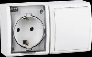 Блок, розетка 2P+E Schuko 16А 250В + выключатель 10А 250В Simon 15 Aqua, (белый)