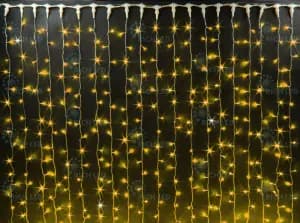 Светодиодный занавес Rich LED 2х3 м, мерцающая (белые вспышки), желтый цвет диодов, соединение до 10 шт, прозрачный провод, шаг 10 см, IP54
