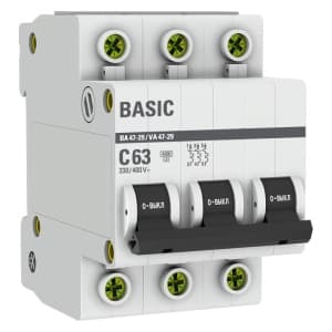 Автоматический выключатель EKF Basic ВА 47-29 - 3P - 63A - C - 4.5kA - 3M - 400В