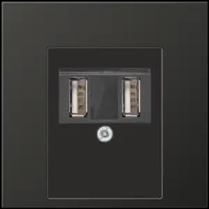 Зарядное устройство USB Jung, USB-A x 2, 2.1A, чёрная панель (Антрацит)
