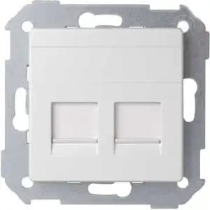 Розетка RJ45 кат 5е UTP / (Адаптер) Розетка прямая для передачи данных со шторками на 2 разъема RJ45 белого матового цвета S82 Concept
