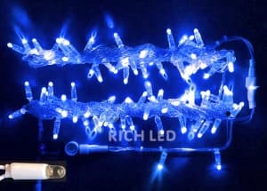 Светодиодная гирлянда Rich LED Нить 10 м, 220В, постоянного свечения, герметичный колпачок, IP65, соединяемая, прозрачный провод, синяя