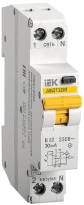 Дифференциальный автомат (АВДТ) IEK АВДТ32М - 1P+N - 32A - AC - 30mA - тип C - 4.5kA