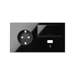 Кит 2 поста, мех-мы. 1 розетка Schuko + 1 з/у USB SC 2.1A + 1 светорегулятор (отсечка фазы, 2/3 провода) + суппорт S100 (Черный глянец)