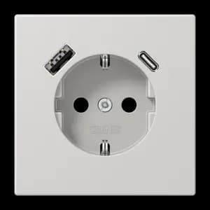 Розетка электрическая Jung со шторками с зарядным устройством USB-A+C (Светло-серый)