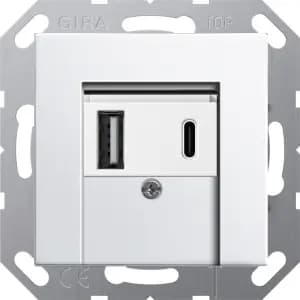 Зарядное устройство USB Gira, USB-A + USB-C, 3A, белая панель (белый матовый)