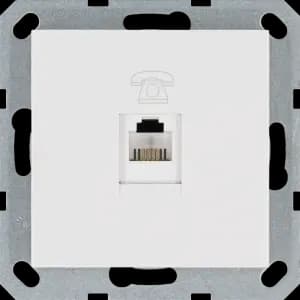 Телефонная розетка RJ11 с накладкой, цвет белый глянцевый