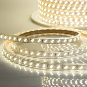 LED Лента 220В, 6.5x17мм, IP67, SMD 5730, 120 LED/м, Теплый белый, 100м