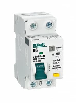 Дифференциальный автомат (АВДТ) Dekraft ДИФ-103 - 1P+N - 6A - AC - 30mA - тип D - 4.5kA