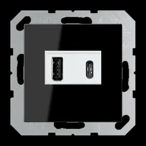 Зарядное устройство USB Jung, USB-A + USB-C, 3A, белая панель (Чёрный)