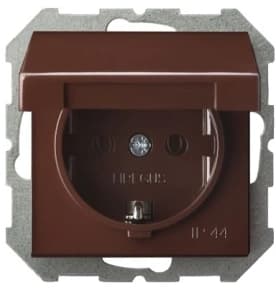 Влагозащищенная розетка электрическая IP44 LIREGUS с откидной крышкой на автозажимах (Коричневый)
