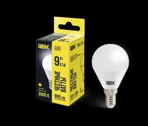 Лампа светодиодная ECO G45 шар 9Вт 230В 3000К E14 IEK