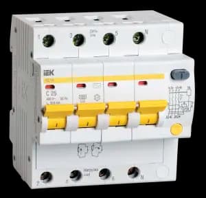 Дифференциальный автомат (АВДТ) IEK АД14 - 4P - 25A - AC - 300mA - тип C - 4.5kA
