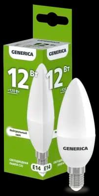 Лампа LED C35 свеча 12Вт 230В 4000К E14 GENERICA