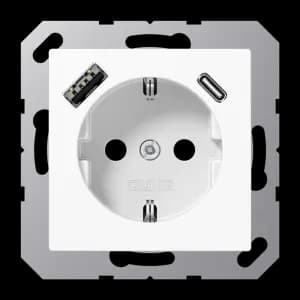 Розетка электрическая Jung со шторками с зарядным устройством USB-A+C (Белый)