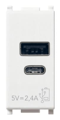 Зарядное устройство с разъемом USB A+C 5V, 2,4A, 1модуль, белое