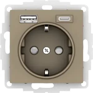 Розетка электрическая Schneider со шторками с зарядным устройством USB-A+C (Шампань)
