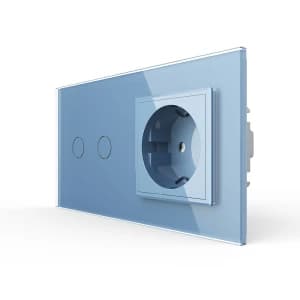Сенсорный выключатель Livolo комбинированный на 2 линии 1 розетка 2 модуля Синий