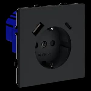 Розетка встраиваемая VOLTUM S70 с заземлением и защитными шторками, 16А, с USB, A+С, (графит)