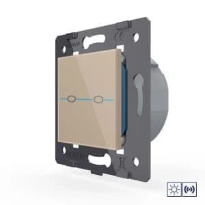 Двухклавишная импульсная сенсорная кнопка Livolo Quadro сухой контакт, цвет золотой (механизм)