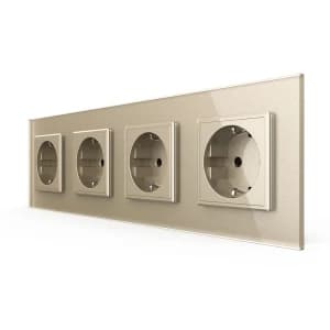 Розетка электрическая 16A Livolo, 4 поста, цвет шампань
