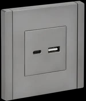 Зарядное устройство USB IEK, USB-A+C, 3.1A, 3.1A (сталь)