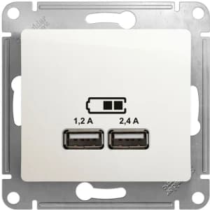 Зарядное устройство USB Schneider, USB-A + USB-C, 2.4A (Перламутр)