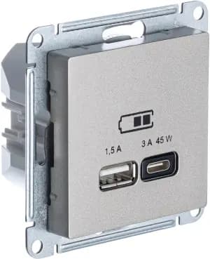 Зарядное устройство USB Schneider, USB-A 1.5A + USB-C 3A 45Вт, 2.25A (Шампань)