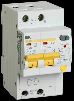 Дифференциальный автомат (АВДТ) IEK АД12MS - 2P - 20A - A - 300mA - тип C - 4.5kA