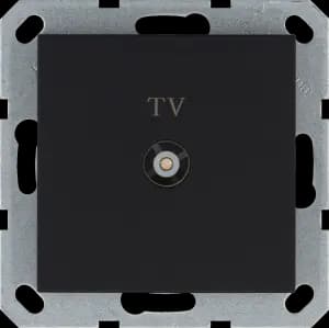 Розетка TV ?9.5mm проходная с накладкой, цвет черный матовый (soft touch)